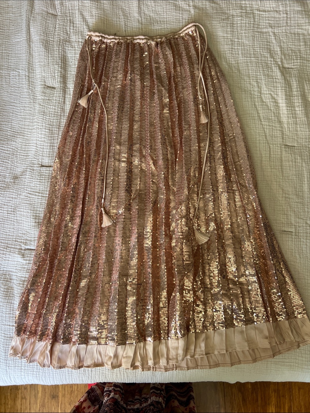 FLANNEL - Sequin Pleated Maxi Skirt - Rose Gold Blush